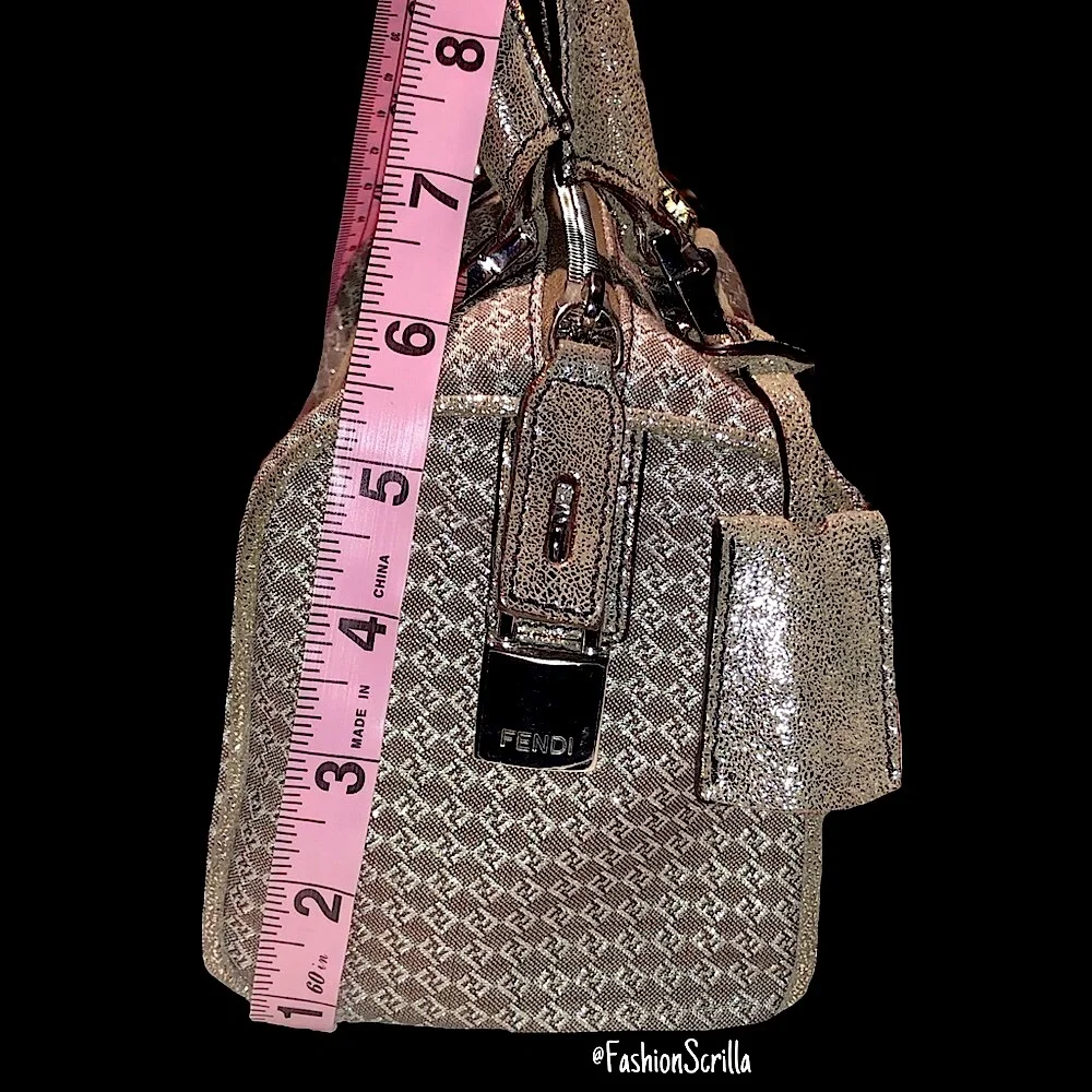 FENDI Vintage Zucca ‘FF’ Logo Metallic Silver & Beige Zuchinno Monogram Mini Bag - Picture 10 of 15